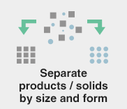 Separate products / solids by size and form